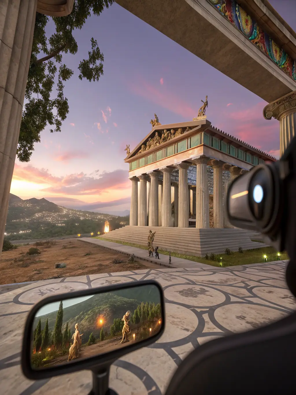 A high-resolution image of a 3D model reconstruction of an ancient Greek temple, created using advanced digital documentation techniques.
